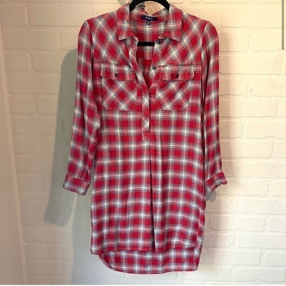 Madewell flannel dress plaid soft cozy pockets xxs oversized fall wear red gray - Picture 3 of 7